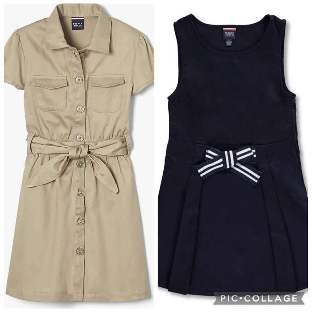 French Toast Tan and Navy Kids Dress Set